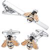 RunootPR Set di gemelli per cravatta con insetti personalizzati per gli uomini oro argento ape coccinella rana farfalla fermacravatta gemelli sposo matrimonio festa aziendale gioielli, 2.2, Ottone