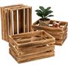 Relaxdays set di 3 cassette in legno vintage, 25x40x30 cm, contenitori decorativi, effetto fiammato, marrone