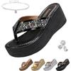 Generic Infradito da donna con zeppa con strass, sandali infradito con zeppa grossa, antiscivolo, sandali estivi eleganti da spiaggia per matrimoni