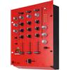 Yamnweo M4 - Console DJ a 4 canali (Rosso), Mixer audio con Bluetooth e USB, Crossfader, EQ a 3 bande, regolatore di guadagno e funzione Cue-Monitor - Soundboard professionale per festa, club, karaoke