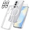 Czyoa Cover per Samsung Galaxy S25 FE 5G Compatibile con 2 vetri temperati e 2 vetri per fotocamera, Translucent Slim Back PC+TPU Bumper Shockproof Compatible Magnetic Cover - Trasparente