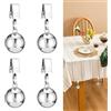 Cozary 4 Pezzi fermatovaglia, Clip in Metallo con Sfere in Inox, Solido Palla Tovaglia Clip, Ferma Tovaglia da Tavola, Resistente al Vento, per Tovaglie Bandiere Matrimoni Picnic, Argento