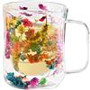 Generico Tazza a Doppia Parete in Vetro Con Fiori Secchi - Trasparente, 370 ml, per Tè e Caffè Espresso