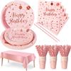 Nkaiso 121 Pcs Rosa e Rosa Oro Stoviglie per feste di Compleanno -24 Ospiti