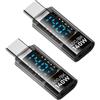 SlimQ 2 adattatori USB C da 240 W, da USB C maschio a USB C femmina, tester di potenza con display digitale, compatibile con iPad Pro, iPhone 15 Pro Max, MacBook, laptop, tutti i cavi USB C (nero)