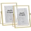 WIYETY Cornici dorate double face: 2 cornici in vetro da 15 x 20 cm per fiori pressati, cornice da scrivania in ottone per esporre campioni di piante, illustrazioni, supporto per foto