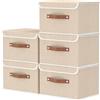 OUTBROS Scatole Portaoggetti con Maniglie, Contenitori Pieghevoli con Coperchio, Organizzatori per Vestiti, 26 x 20 x 17 cm, 5 Pezzi, Beige