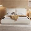 Crlnaup Letto matrimoniale, 180 x 200 cm, letto funzionale idraulico, letto con rete a doghe, testiera e ampio spazio di archiviazione, testiera imbottita, beige bouclé
