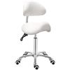 Antlu Sgabello a sella con schienale ergonomico arrotolabile per estetista, per saloni, tatuaggi, spa, dentisti (schienale regolabile, bianco)