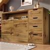 NADEUSAK Cassettiera effetto rovere, 40 x 90 x 150 cm, scomparto aperto, 2 ante, 4 cassetti, ripiani regolabili in altezza, cerniere in metallo soft close, antiribaltamento