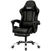 VitaForge Sedia Gaming Massaggiante con Poggiapiedi Telescopico, Schienale 90-135°, Cuscino Lombare Vibrante, Pelle PU Traspirante, Braccioli Imbottiti, Ruote Cromate, Portata 150kg per Gamer e Ufficio