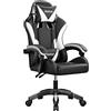 VitaForge Sedia da Gaming, Sedia per Computer Ergonomica a Schienale Alto Stile Racing con Poggiatesta e Supporto Lombare Regolabili, Girevole in Pelle PU per Adulti, Nero/Bianco