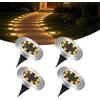 Caldarax 4 Pezzi Luci Solari Giardino Esterno, 8 LEDs Faretti Led Solari Luce Sepolta IP65 Impermeabile, Bianco Caldo Lampade Solari da Esterno da Terra per Prato, Vialetto, Scala, Paesaggio