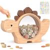 Summidate Salvadanaio in Legno a Forma di Dinosauro, per Bambini e Ragazzi, Regalo Creativo per Compleanno e Decorazione (Legno Naturale, Standard)