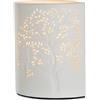 Gilde Lampada in porcellana a forma di gatto su albero, con motivo forato, altezza 20 cm, colore: bianco