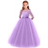 MYRISAM Vestito per Ragazze Abiti Damigella Manica 3/4 Principessa Abiti Lungo Tulle Pizzo Cerimonia Compleanno Battesimo Natale Halloween Cocktail Viola 3