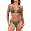 Svanco Costume Donna Due Pezzi Triangolo Bikini Imbottito con Collo Sospeso, Perle d'oro e Cordino Regolabile - Ideale per Mare