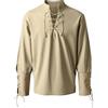 Vhersily Camicia Henley da Uomo, Stile retrò, Punk, Medievale, in Cotone Scollo a V Pirata Colonial Rinascimentale Poeta Camicetta Lacci e Polsini in Pizzo, Volant sul Davanti, per Cosplay