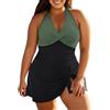 Vhersily Costume Intero Taglie Forti con Scollo A V E Nodo Anteriore, Mare con Gonna Push Up Costumi Intero Piscina Curvy Controllo Pancia Bikini, Sport Spiaggia Monokini, da Beachwear
