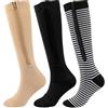 LICHENGTAI 3 Paia Calze a Compressione con Cerniera per Uomo E Donna, Calze di Supporto Calze Contenitive con Cerniera Gambaletti Elastici per Vene Varicose, Edema, Recupero, Donne In Gravidanza