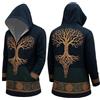 Vhersily Mantello con Cappuccio da Uomo, Stampa Tatuaggio 3D Cappotto Invernale Caldo in Cashmere Vichingo Giacca di Media Lunghezza Giubbotto da Coppia, Streetwear Invernali Antivento Autunno Outwear