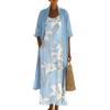 Generico Completo Donna Elegante - Taglie Forti Set Vestito e Cardigan Coordinato Abito Estivo Spolverino Boho Vintage Cotone e Lino Leggero Fresco Cerimonia Matrimonio Vacanza Abiti Lunghi