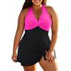 Vhersily Costume Intero Taglie Forti con Scollo A V E Nodo Anteriore, Mare con Gonna Push Up Costumi Intero Piscina Curvy Controllo Pancia Bikini, Sport Spiaggia Monokini, da Beachwear