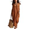 Generico Vestiti Estivi Donna Tinta Unita Vestito Lungo Smanicato Abiti Estivi Abito Elegante Boho Chic Fantastico Dress Lavoro Mare Marrone Chiaro M