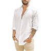 Runcati Camicia da Uomo a Maniche Lunghe in Lino con Colletto rovesciato, Camicia Casual da Lavoro, Camicia Estiva, Bianco, XXL