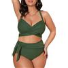 CUPSHE Costume da bagno da donna Plus Size Bikini Set a vita alta Avvolto Anteriore Self Tie Back Annodato Bottom, Verde militare, XL