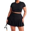 Moon Wood Donna Minigonna Corta Campus Ragazze Skater Skirts Svasata Casual Vita Alta Elastica Sportiva Gonna con Tasche Taglie Forti Solida Colore