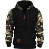 MEDUOLA Felpa con Cappuccio Mimetica da Uomo Pullover con Mezza Zip Hoodie da Jogging Felpa con Cappuccio con Maniche Contrastanti 3XL,Verde