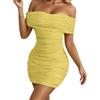 Vhersily Abito Aderente con Spalle Scoperte da Donna, Vestito Corto Sexy Discoteca, Vestiti Pieghe Moda Estivo, Club/Festa/Cocktail, Vestiti Primaverile, Elegante, Abiti Damigella D'Onore