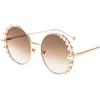 vreplrse Occhiali da sole rotondi Accessorio moda Telaio per PC Protezione Adatto a varie occasioni Occhiali da sole perlati Classici, Cornice dorata bruno