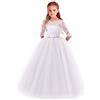 MYRISAM Vestito per Ragazze Abiti Damigella Manica 3/4 Principessa Abiti Lungo Tulle Pizzo Cerimonia Compleanno Battesimo Natale Halloween Cocktail Bianco 3