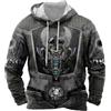 Vhersily 2025 Felpa da Uomo con Cappuccio Vikings Tattoo Norse Mythology 3D Vichingo Mito Nordico Viking Halloween Hip Hop Giacca Punk Maniche Lunghe Sportiva Attiva Techwear Y2K per Corsa, Sport