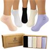 Klenton Calzini alla caviglia da donna in bambù, 5 Paia Calzini Corti Donna, Calze sneaker taglio basso con cuciture piatte sulle dita, con confezione ecologica, Taglia 37-41
