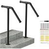 smusei Corrimano robusto in ferro battuto palo singolo per scale e gradini esterni, set di 2, nero elegante per ringhiera di portico in cemento o legno
