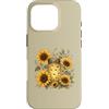 Sunlit Meadow Botanicals Custodia per iPhone 16 Pro Lucciole e girasoli, vaso vintage da giardino, motivo: Firefly Meadow