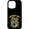 Kids Construction Theme Birthday Boy App Custodia per iPhone 15 Pro Max 5 ° compleanno ragazzo costruzione escavatore camion