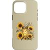 Sunlit Meadow Botanicals Custodia per iPhone 16 Pro Max Lucciole e girasoli, vaso vintage da giardino, motivo: Firefly Meadow