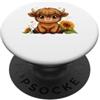 Highland Cow Sunflower Cute Farm Animal Carino Highland Mucca Girasole Rustico Fattoria Amante Animali PopSockets PopGrip Adesivo