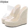 👡 Sandali Donna con Zeppa Trasparente PVC e Tacco Alto Eleganti Estate Apricot