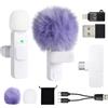 KZZOUY Microfono Wireless per Video Social iPhone Android Telefono Tablet iPad PC, 2 Mini Mic Lavalier USB C/A/Lightning per Podcast Vlogging YouTube TikTok Interviste Creatori di Contenuti, Bianco Viola