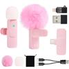 KZZOUY Rosa Microfono Wireless per Video Social iPhone Android Telefono Tablet iPad PC, 2 Mini Mic Lavalier USB C/A/Lightning per Podcast Vlogging YouTube TikTok Interviste Creatori di Contenuti