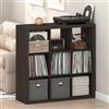 Furinno CUBICLE Mobile per Giradischi con Raccoglitore per Vinili, 9-Cube 1.8 Triplo Spessore Raccoglitore per Dischi in Vinile, Scaffale Multimediale per CD DVD Dischi, Rovere Scuro Nero
