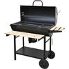 Barbecue a Carbone Carbonella 108x70x100 cm con Coperchio Ruote e Ripiani in Legno Nero