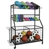 Relaxdays Carrello porta attrezzi sportivi, metallo, AxLxP: 116 x 91,5 x 43 cm, 4 ruote con freno, portapalloni, nero