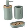 Tendance - Set Dispenser di Sapone, Bicchiere e portasapone in poliresina - Verde eucalipto/bambù - Bagno - Accessorio da Bagno Indipendente
