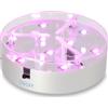 NULYLU Base LED Rotonda da 10cm per Vetro e Cristalli Luci Rgb Multicolore, Effetto Illuminazione D'accento, Materiale Plastico Argento senza Batteria per Uso Domestico